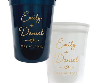 16oz Custom Printed Plastic Cups for Wedding, Engagement Party or Anniversary | Screen Printed Bulk Order Plastic Cups | Personalized Min.50