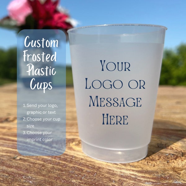 12oz or 16oz Custom Plastic Frost Flex Cups | Screen Printed Bulk Order Cups for Business Logo, Wedding or Party | Minimum 50 Cups