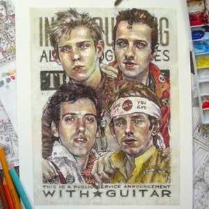 Everybody Hold On Tight The Clash Giclée Art Print, Illustration, Joe Strummer, Mick Jones, Paul Simonon, Topper Headon, Punk, 1980s image 2