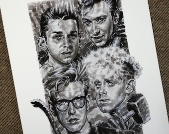 Working On The Pipeline - Depeche Mode Giclée Art Print, Illustration, Dave Gahan, Alan Wilder, Andy Fletcher, Martin Gore, Synthpop, 1980s