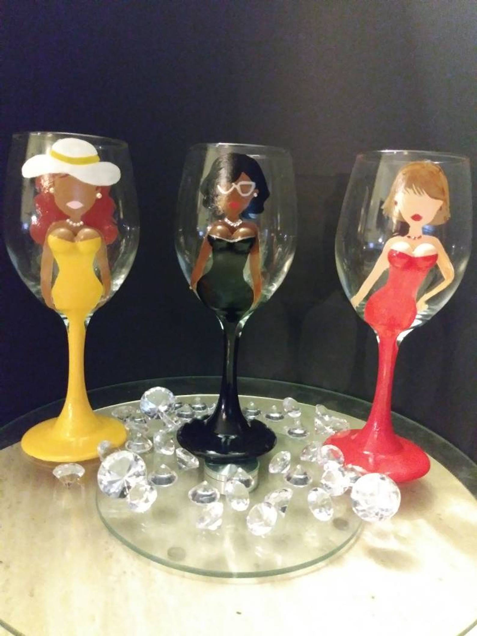 Classy Girl Wine Glasses With 3D Boobs, Wine Glass, Hand Painted Wine