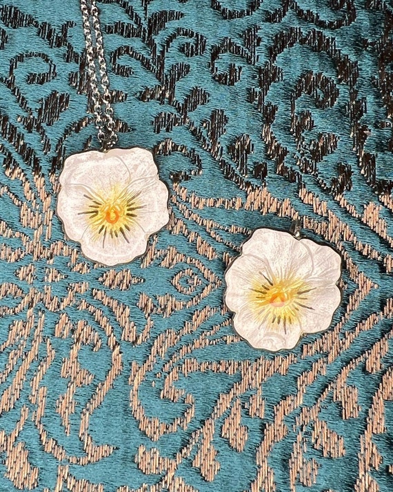 Antique 1920’s Sterling Silver White Enamel Pansy 