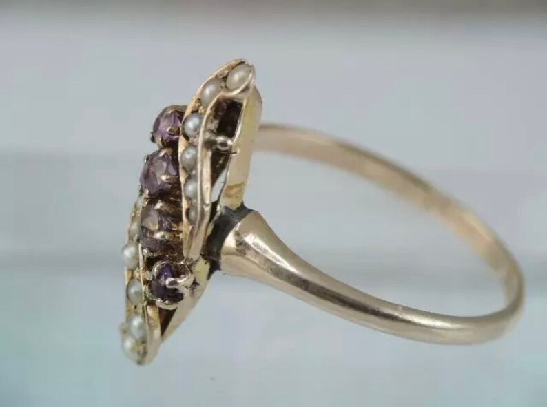 Victorian Ring Antique Victorian 10K Gold with 4 Faceted Rose Cut Amethyst Stone And Seed Pearl Ring Victorian Gold Ring Antique Ring