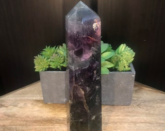 8+inch Mixed Color Purple, Blue and Green Fluorite Obelisk Generator Tower