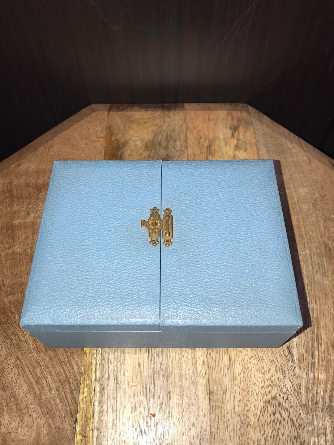 Vintage Double Door Jewelry Box, Blue Leather, Multi Ring Box, Jewelry