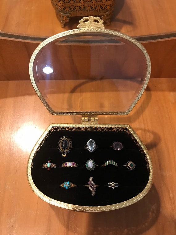 Vintage Filigree Jewelry Casket Multi Ring Box Wit