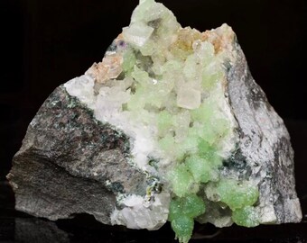 Beautiful Prehnite, Cubed Calcite and Quartz with faint colors of purple (Amethyst) on edges from Brandberg, Namibia