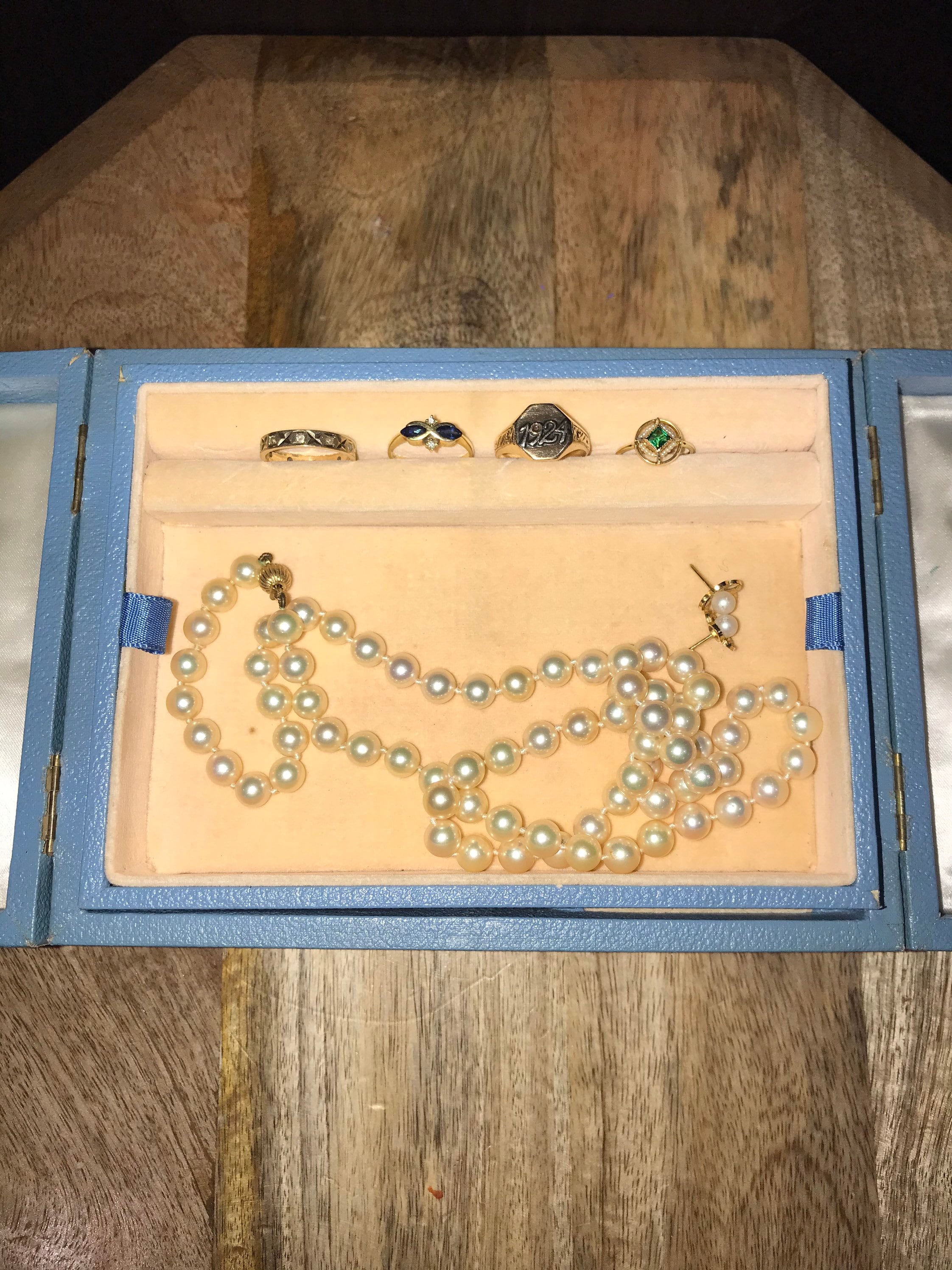 Vintage Double Door Jewelry Box Blue Leather Multi Ring Box Etsy