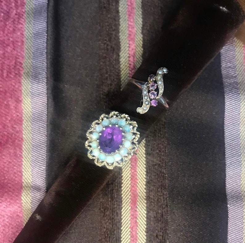 Victorian Ring Antique Victorian 10K Gold with 4 Faceted Rose Cut Amethyst Stone And Seed Pearl Ring Victorian Gold Ring Antique Ring