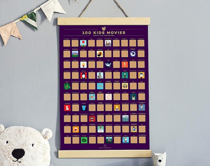 100 Kids Movies Scratch Off Poster – Top Family Films of All Time List (42 x 59.4 cm; 16.5 x 23.4")