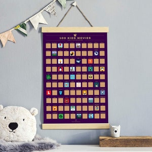 Cartaz para raspar com 100 filmes infantis – Lista dos melhores filmes para a família de todos os tempos (42 x 59,4 cm; 16,5 x 23,4")