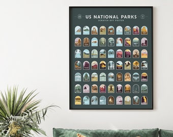 US National Parks Scratch Off Checklist Poster - All 63 National Parks - 16&quot; x 20&quot;