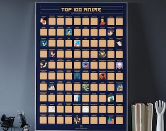 100 Anime Scratch Off Poster - Top Japanese Animation of All Time Bucket List   (42 x 59.4 cm; 16.5 x 23.4&quot;)