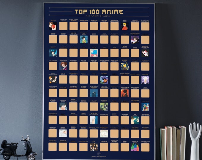 100 Anime Scratch Off Poster - Top Japanese Animation of All Time Bucket List   (42 x 59.4 cm; 16.5 x 23.4")