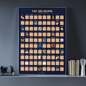 Pôster de 100 animes para raspar - Lista das melhores animações japonesas de todos os tempos (42 x 59,4 cm; 16,5 x 23,4")