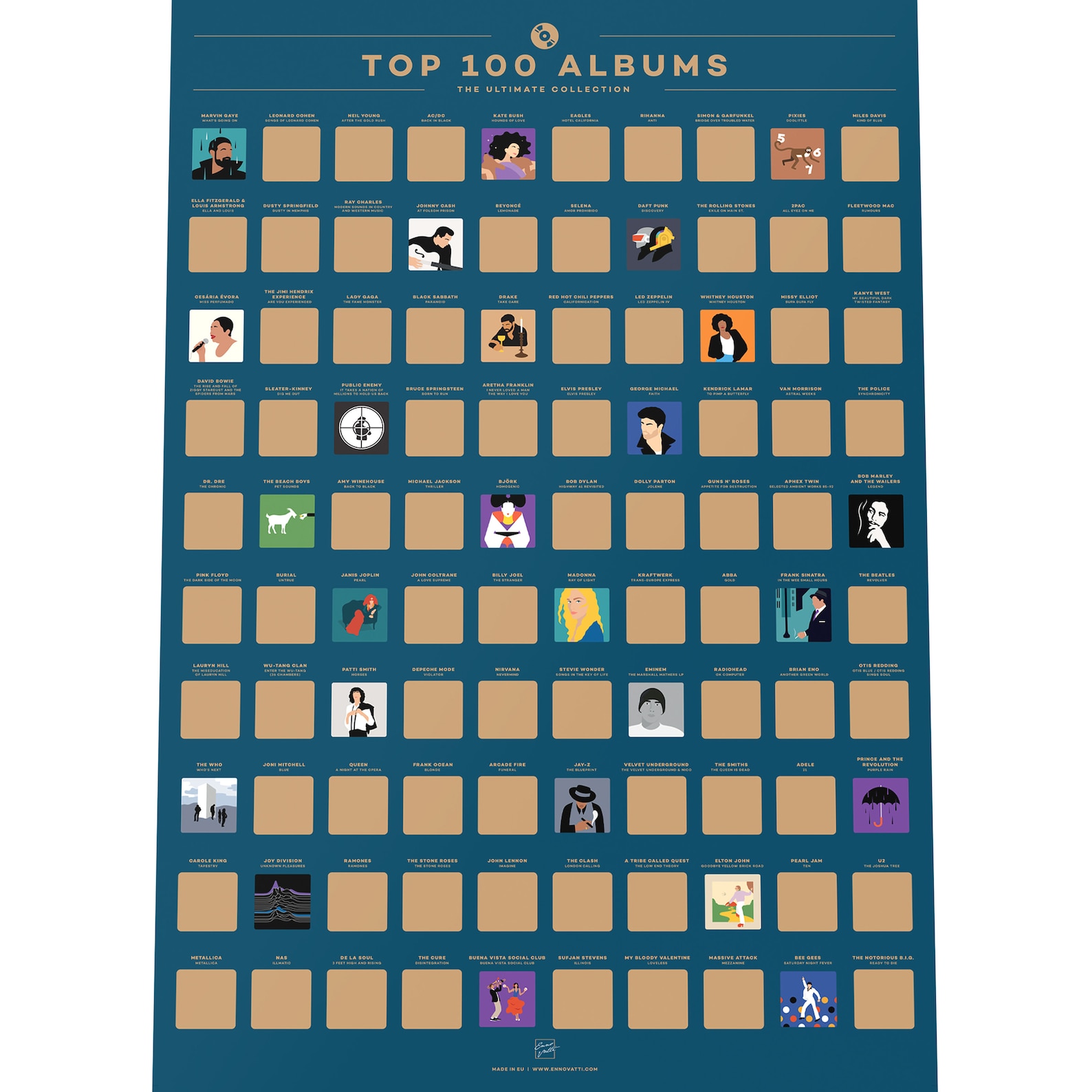 100 Albums Scratch Off Poster Top Music of All Time Bucket Etsy
