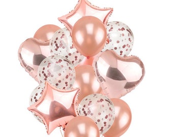 16 Pcs Rose gold confetti balloon Bouquet party Latex balloon | Party balloon | Rose gold party balloon bundle | Rose gold decoration| Star