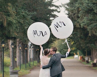 Palloncini giganti in lattice Mr & Mrs da 36" (90 cm) / Palloncini in lattice per matrimoni / Palloncini rotondi bianchi Mr & Mr / Palloncini per foto di fidanzamento / Accessori per matrimoni