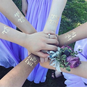 Bridal Party Tattoo gold foil tattoo bachelorette party Hen party Tattoo Gold tattoo Bride tattoo Bridesmaid tattoo Bride tribe tatt image 6