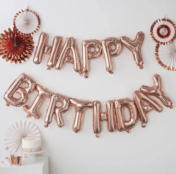 Happy Birthday Balloon Banner Rose Gold Balloon Rose Gold Birthday  Decorations Happy Birthday Bunting Rose Gold Party Decor Backdrop 
