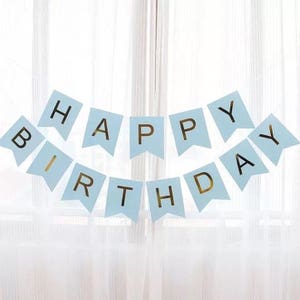 Happy Birthday Banner | Blue and Gold | Gold Foiled Birthday Decorations | Blue and Gold Party | Blue and gold party decoration | Bunting