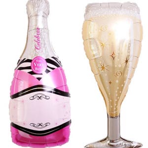 Set of 2 giant pink champagne bottle + glass balloon | Champagne balloon | Champagne glass balloon | Hens party balloon | Glass balloon