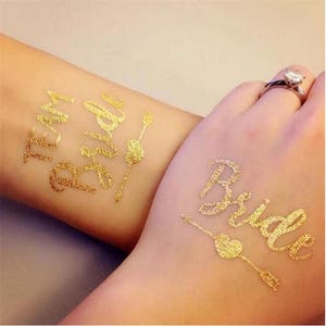 Bridal Party Tattoo gold foil tattoo bachelorette party Hen party Tattoo Gold tattoo Bride tattoo Bridesmaid tattoo Bride tribe tatt image 5