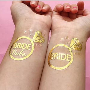 Bridal Party Tattoo gold foil tattoo bachelorette party Hen party Tattoo Gold tattoo Bride tattoo Bridesmaid tattoo Bride tribe tatt image 7