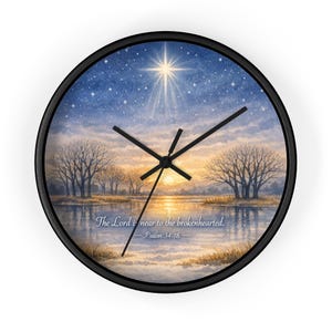 Star of Bethlehem landscape Wall Clock | Psalm 34:18 scripture clock