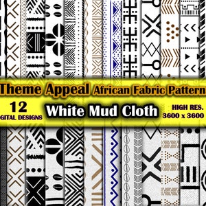 12 African White Mud Cloth - Bogolan Fabric Digital Patterns - High Res. Jpeg Digital Paper Pack