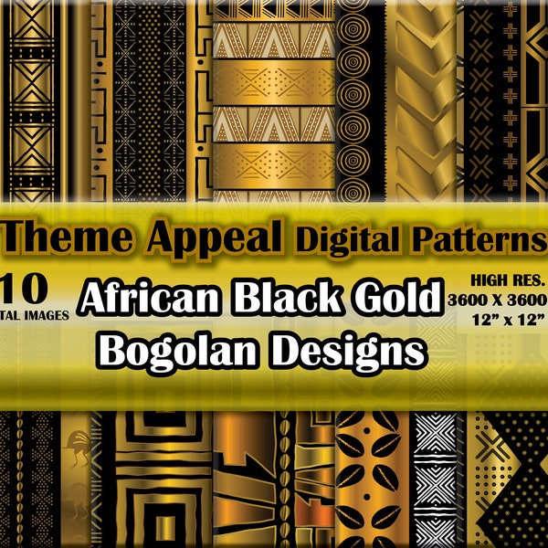 Motifs numériques africains Bogolan en or noir - Papier numérique téléchargeable pour vos projets
