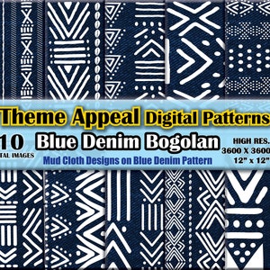 10 Bogolan denim blu - Alta risoluzione. Pacchetto di immagini scaricabili digitali Jpeg