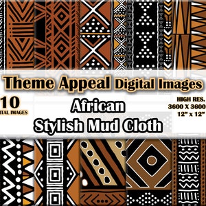 10 eleganti documenti digitali in tessuto di fango africano - alta risoluzione. Pacchetto di immagini scaricabili digitali Jpeg