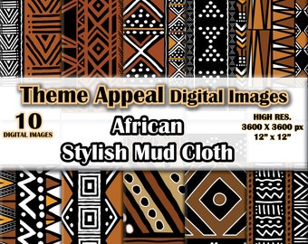 10 Stylish African Mud Cloth Digital Papers - High Res. Jpeg Digital Downloadable Image Pack
