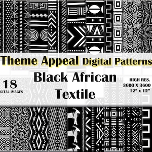 18 Black African Textile Digital Patterns - High Res. Digital Paper Pack - Mud Cloth / Ankara