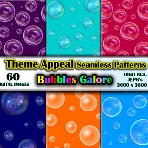 60 Images Bubbles Galore Digital Seamless Designs - High Res. Colorful Bubble Jpeg Digital Paper Pack