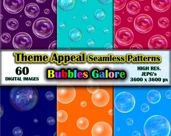 60 Imágenes Burbujas en abundancia Diseños digitales sin costuras - Paquete de papel digital Jpeg de burbuja colorida de alta resolución