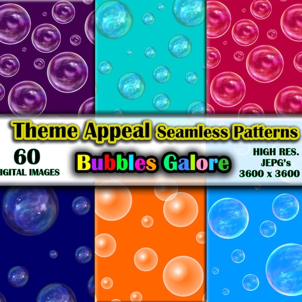 60 Images Bubbles Galore Digital Seamless Designs - High Res. Colorful Bubble Jpeg Digital Paper Pack