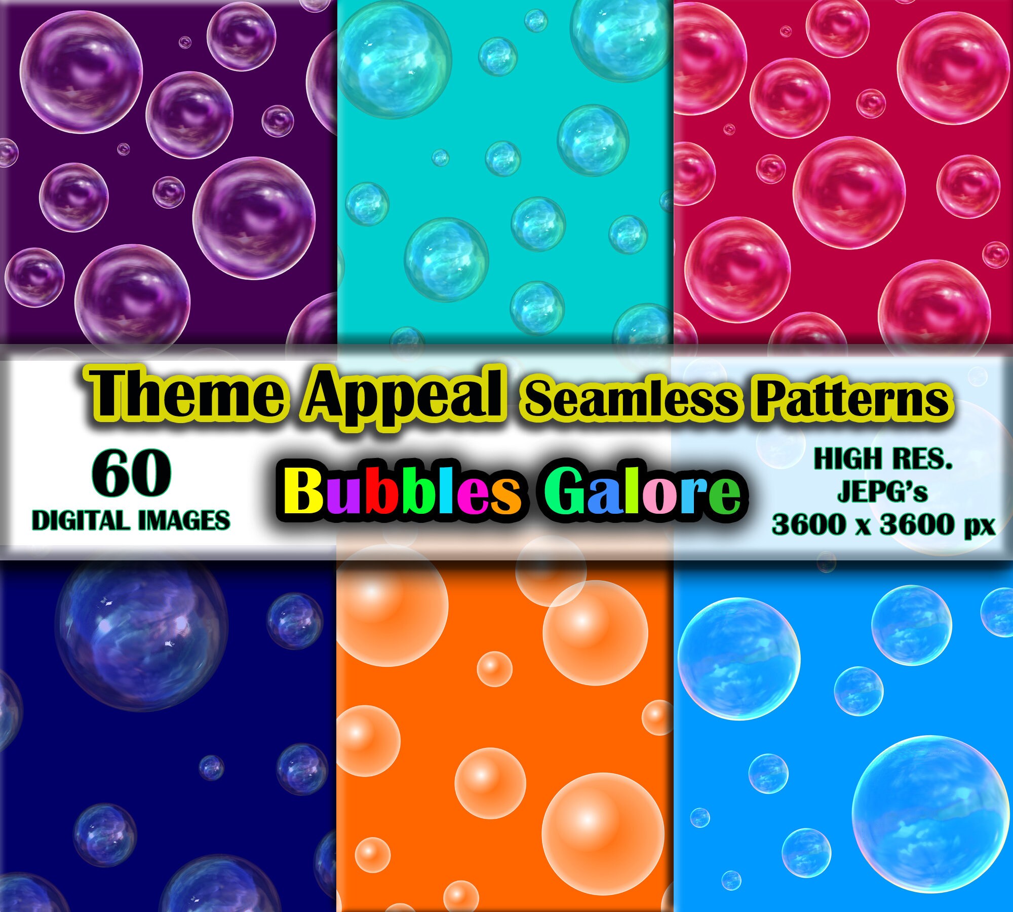 60 Images Bubbles Galore Digital Seamless Designs High Res. Colorful Bubble Jpeg Digital Paper