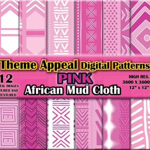 12 documenti digitali in tessuto di fango africano rosa - pacchetto di immagini scaricabili digitali Jpeg