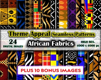 24 African Fabric Seamless Digital Patterns Plus 10 New Bonus Images - High Res. Digital Paper Pack