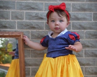 Birthday Dress, Princess Dress, Hi Ho, Blue Velvet Bodice, Yellow Satin Skirt, Red Trim