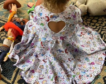 Circle Twirl Dress: Custom Doodle Fabric, Heart Cut-Out Back