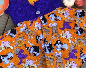 Halloween Kittens Circle Skirt Dress: Appliqué Bodice Party Costume