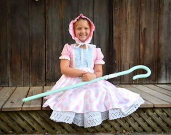 Bo Peep Costume: Polkadot Dress with Bonnet & Petticoat