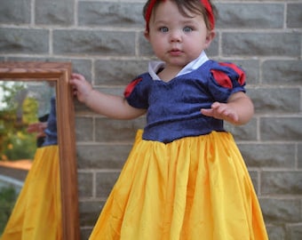 Birthday Dress, Princess Dress, Hi Ho, Blue Velvet Bodice, Yellow Satin Skirt, Red Trim