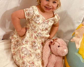 Bunny Print Easter Dress: Spring Egg Hunt Outfit with stuff bunny