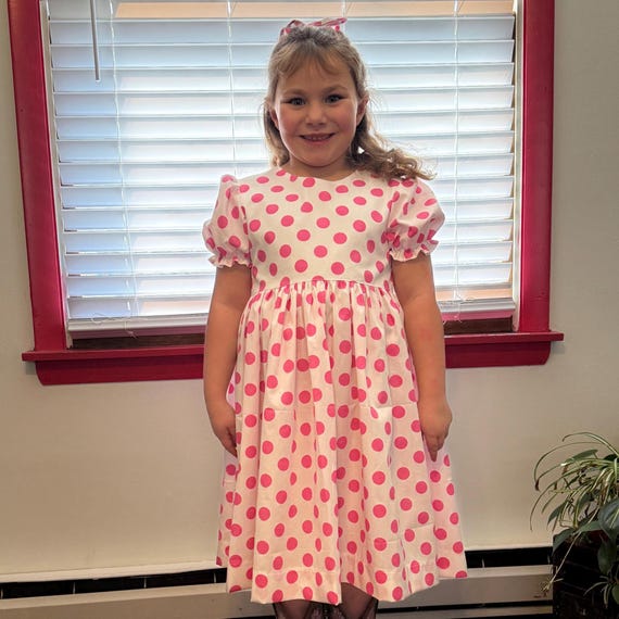 Easter Spring Dress, Magical Vacation Mouse Dress, Pink Polka Dots, Bunny with Dress, Matching Bow