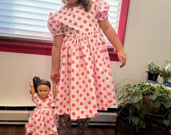 Pink Polka Dot Easter Dress with Matching Doll Dress