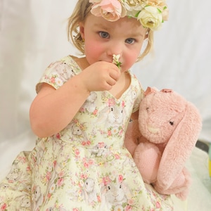 Easter Spring Dress, Circle Skirt, Fun Bunnies Dress, Fun Twirl Skirt, First Easter Dress,